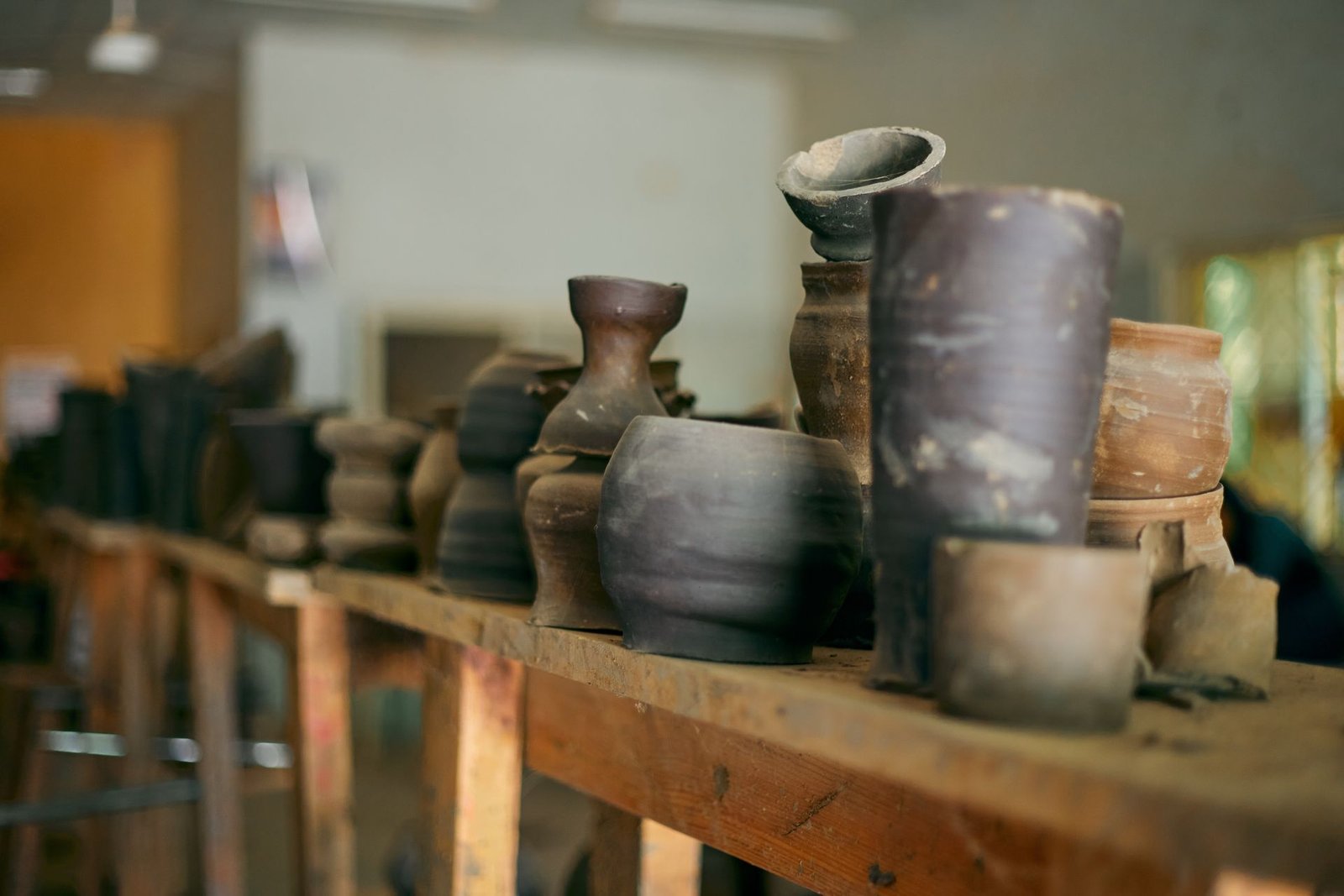 Studio workbench with clay tools